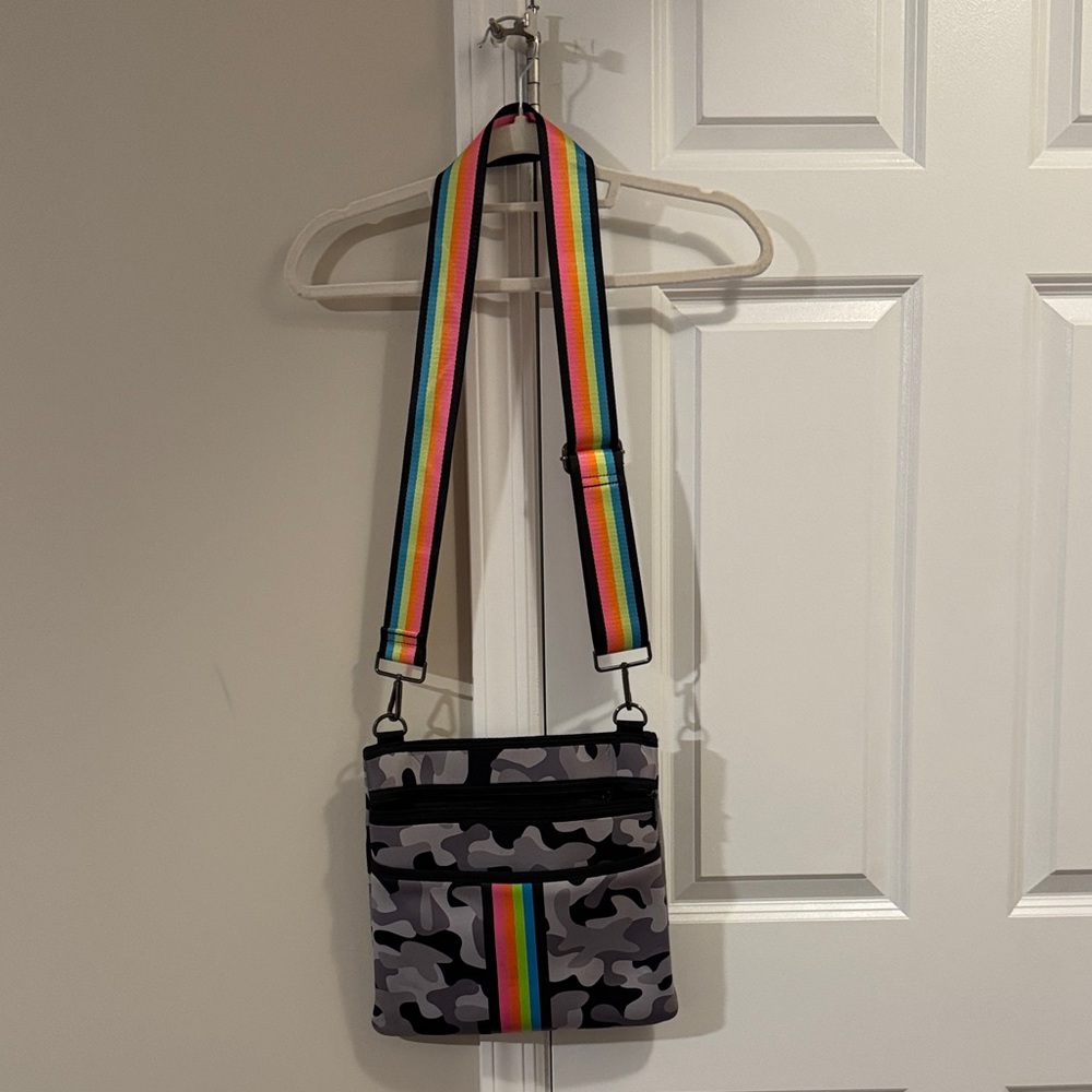 HAUTE SHORE Camouflage Crossbody with Rainbow Strap
